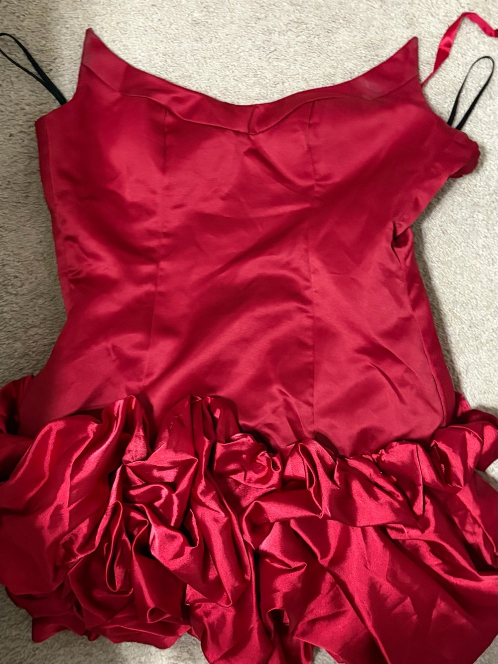 Girls Red Ruffled Satin Party Dress